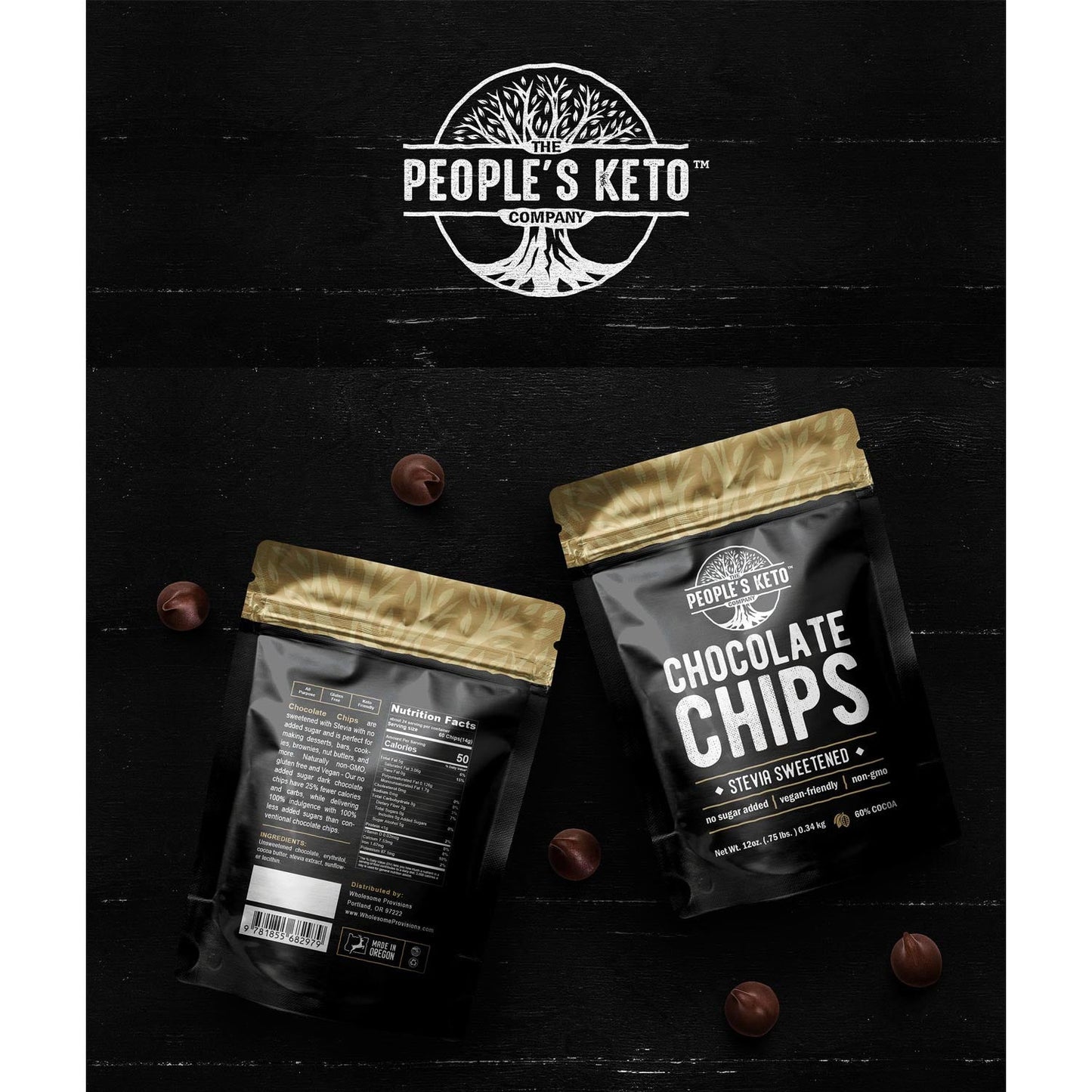 Sugar Free Chocolate Chips - Stevia Sweetened, Keto-Friendly, Vegan, Non-GMO, 12 oz.