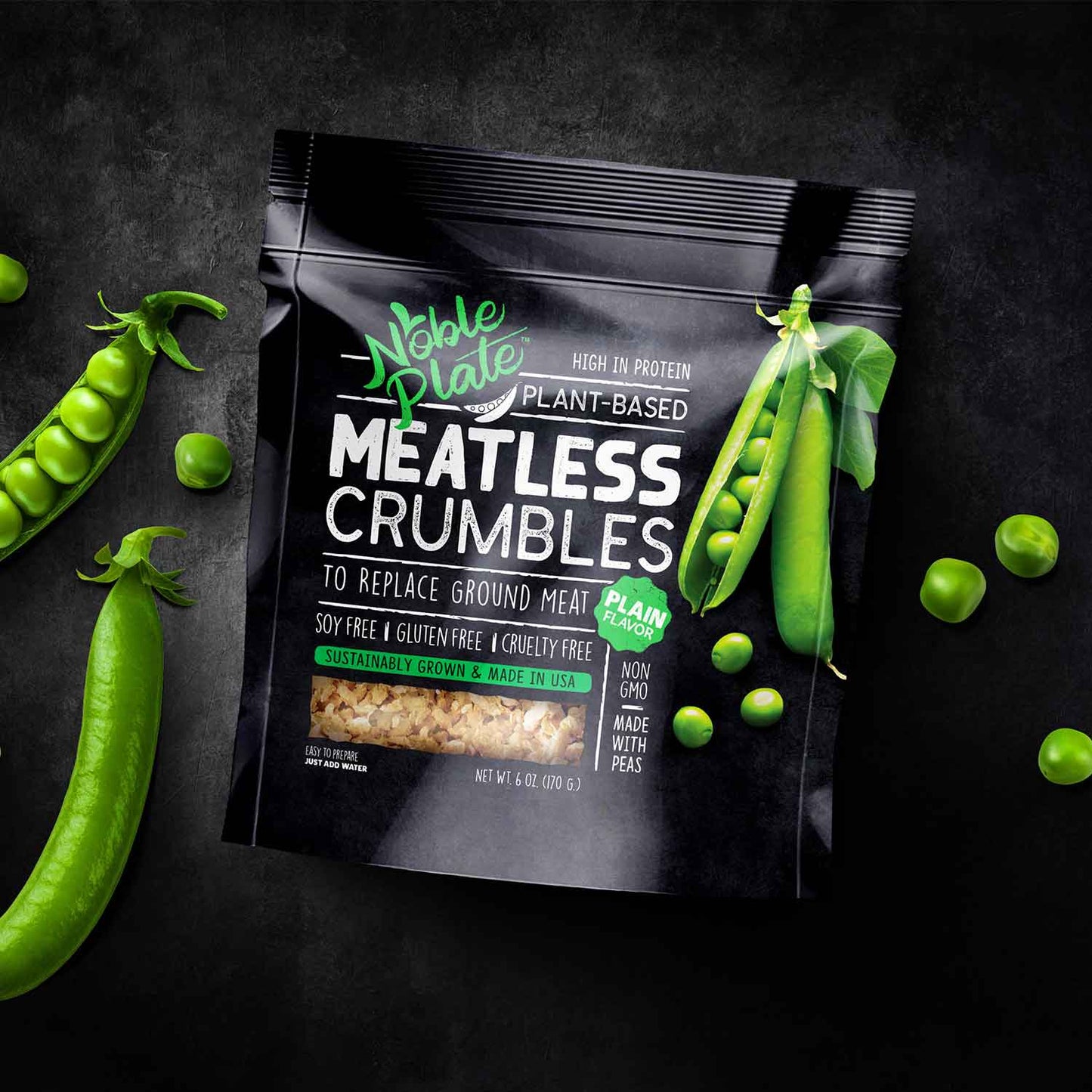 Soy Free Non-GMO Meatless Crumbles - Vegan, Made from 100% USA Peas