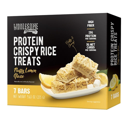 Lemon Glaze Protein Rice Crispy Treats - 15g Protein, Low Carb 4g Net, High Fiber, Soft & Chewy