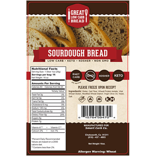 Sourdough Sliced Bread - 0g Net Carb, High in Protein, High Fiber, Non-GMO