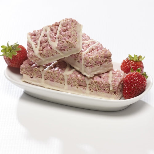 Strawberry Cream Protein Rice Crispy Treats - 15g Protein, Low Carb 4g Net, High Fiber, Soft & Chewy