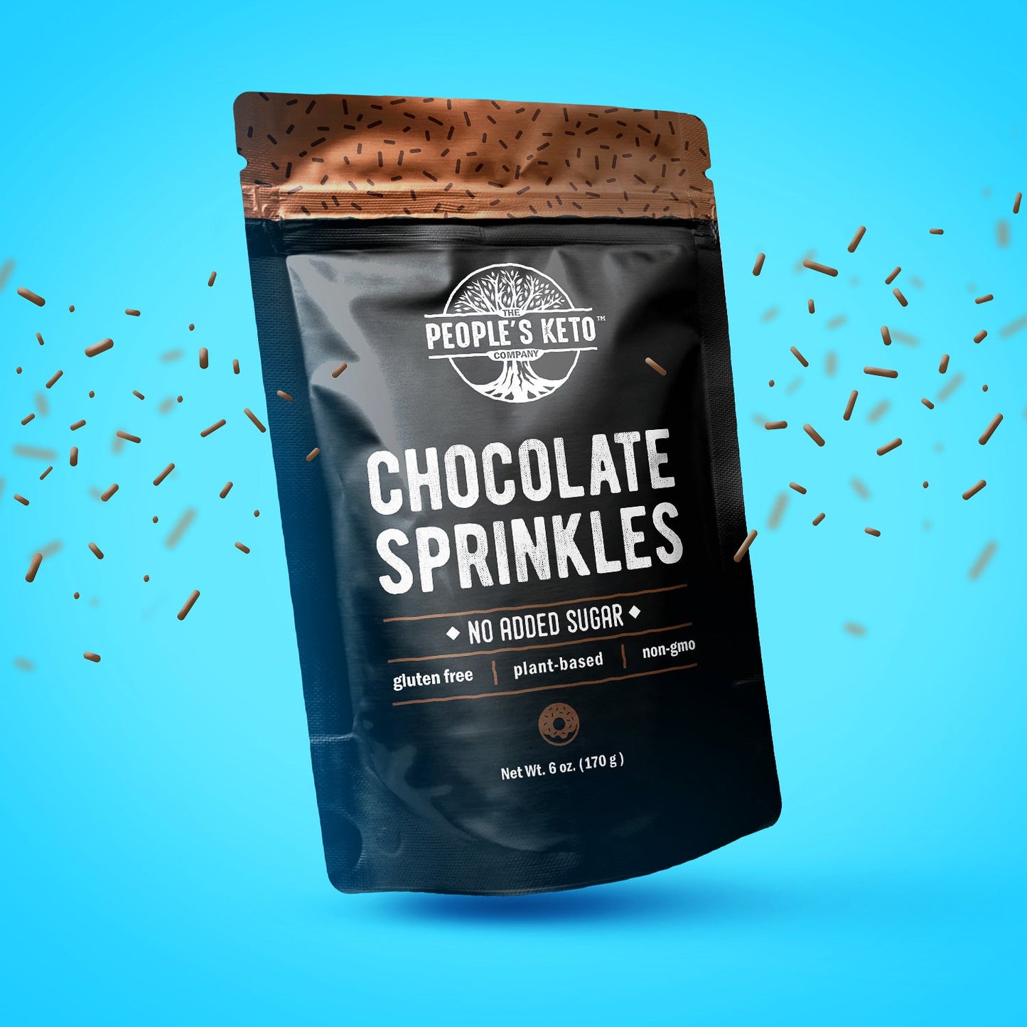 Chocolate Keto Sprinkles, Dye Free, Non-GMO, Plant-Based, No Artificial Coloring, 6 oz.