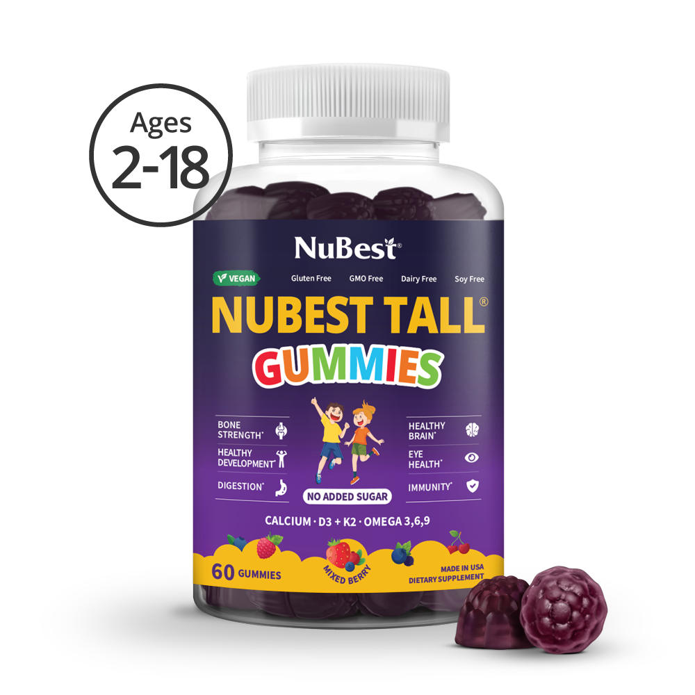 NuBest Tall Gummies for Ages 2+ & Teens, No Added Sugar, 60 Vegan Gummies