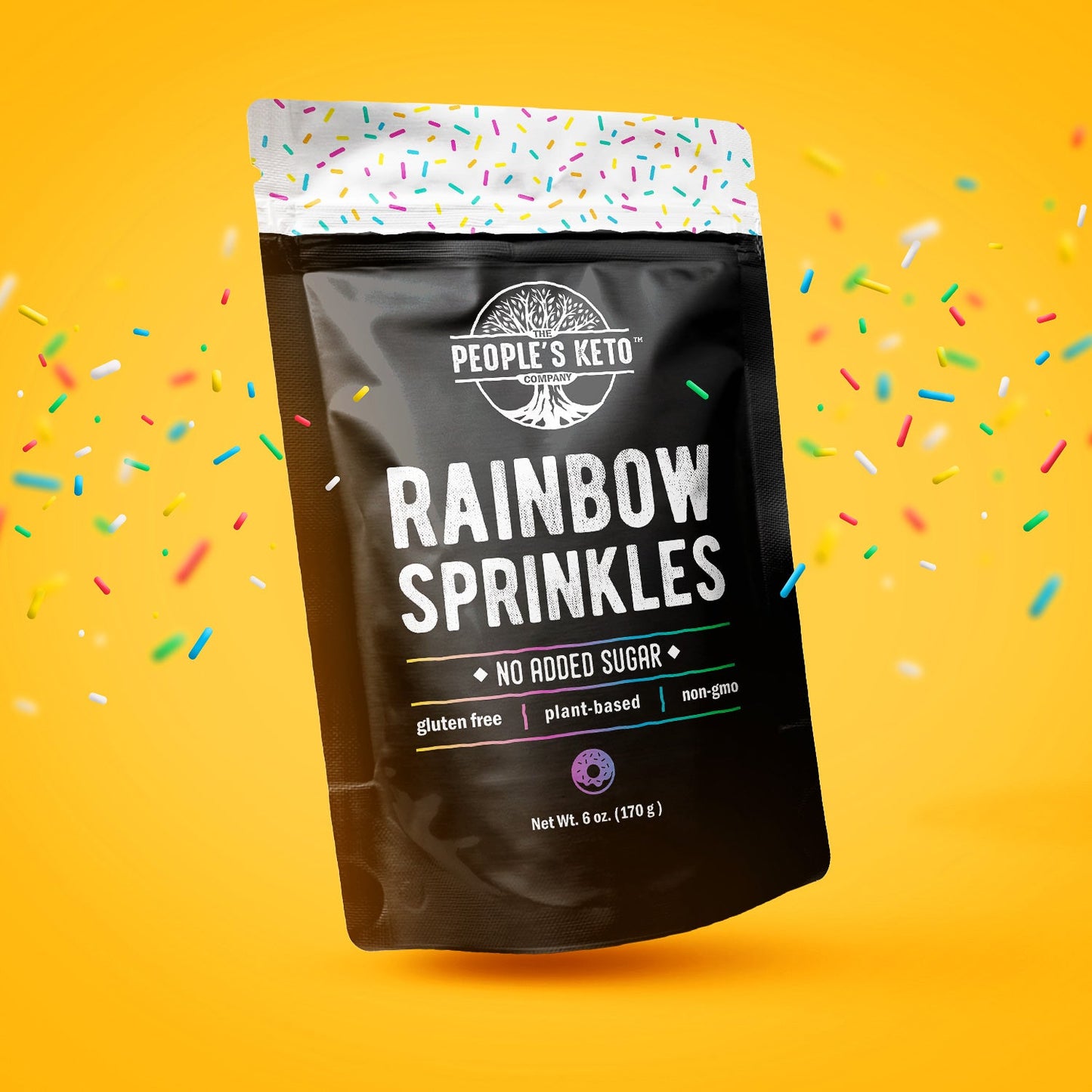 Rainbow Keto Sprinkles, Dye Free, Non-GMO, Plant-Based, No Artificial Coloring, 6 oz.