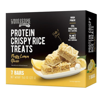Lemon Glaze Protein Rice Crispy Treats - 15g Protein, Low Carb 4g Net, High Fiber, Soft & Chewy