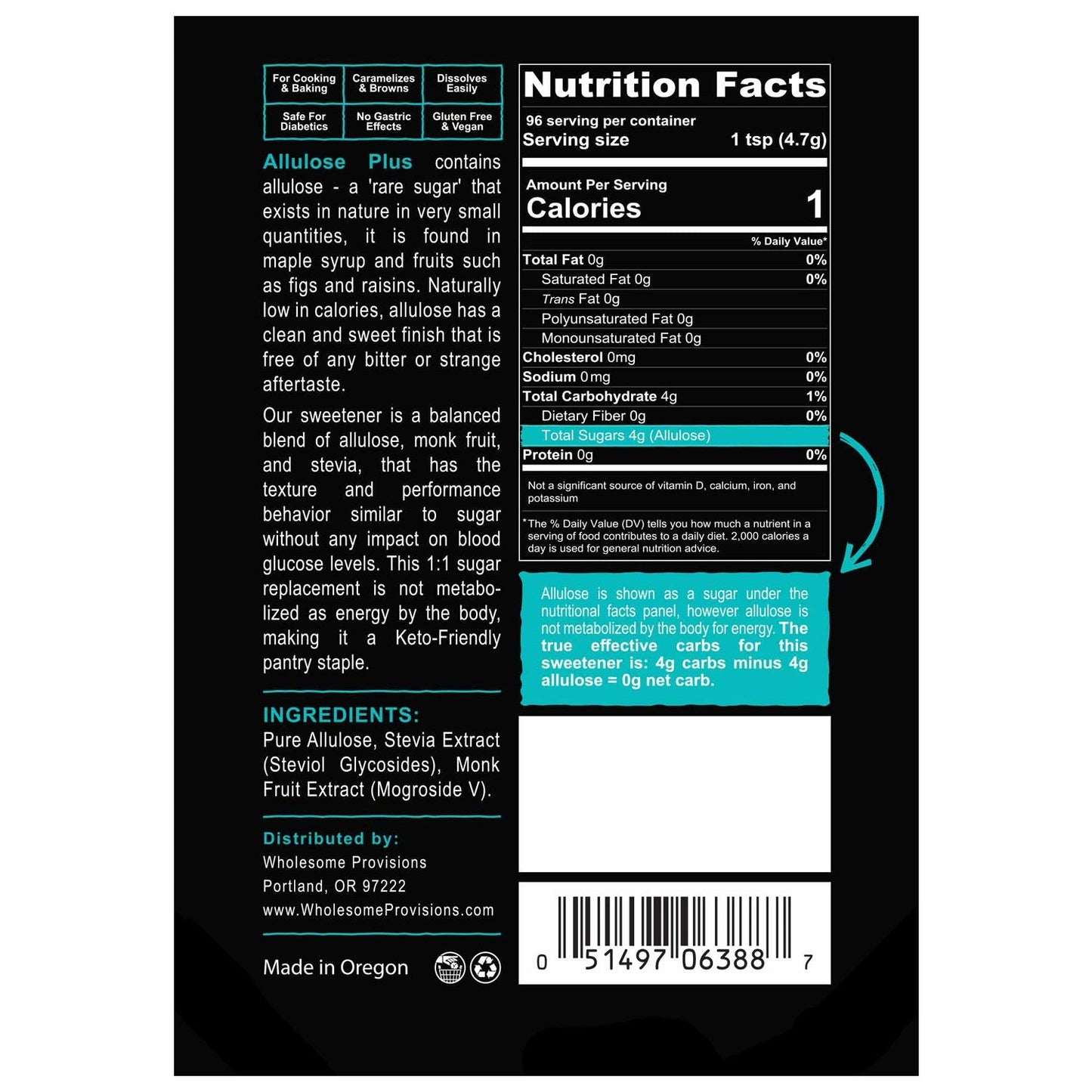 Keto Sweetener - Allulose Plus, 1:1 Sugar Substitute, Zero Aftertaste, 1 lb.