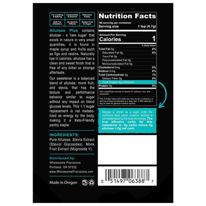 Keto Sweetener - Allulose Plus, 1:1 Sugar Substitute, Zero Aftertaste, 1 lb.