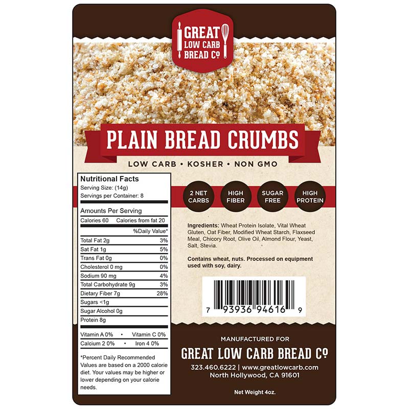 Plain Keto Bread Crumbs - 2g Net Carbs Keto Breading, High Protein, Non-GMO
