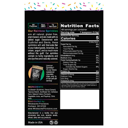 Rainbow Keto Sprinkles, Dye Free, Non-GMO, Plant-Based, No Artificial Coloring, 6 oz.