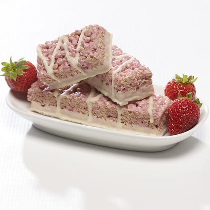 Strawberry Cream Protein Rice Crispy Treats - 15g Protein, Low Carb 4g Net, High Fiber, Soft & Chewy
