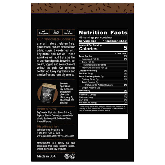 Chocolate Keto Sprinkles, Dye Free, Non-GMO, Plant-Based, No Artificial Coloring, 6 oz.