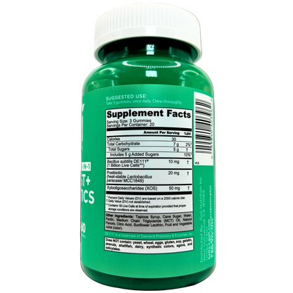 Green supplement bottle with label on a white background