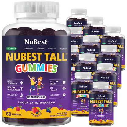 NuBest Tall Gummies for Ages 2+ & Teens, No Added Sugar, 60 Vegan Gummies