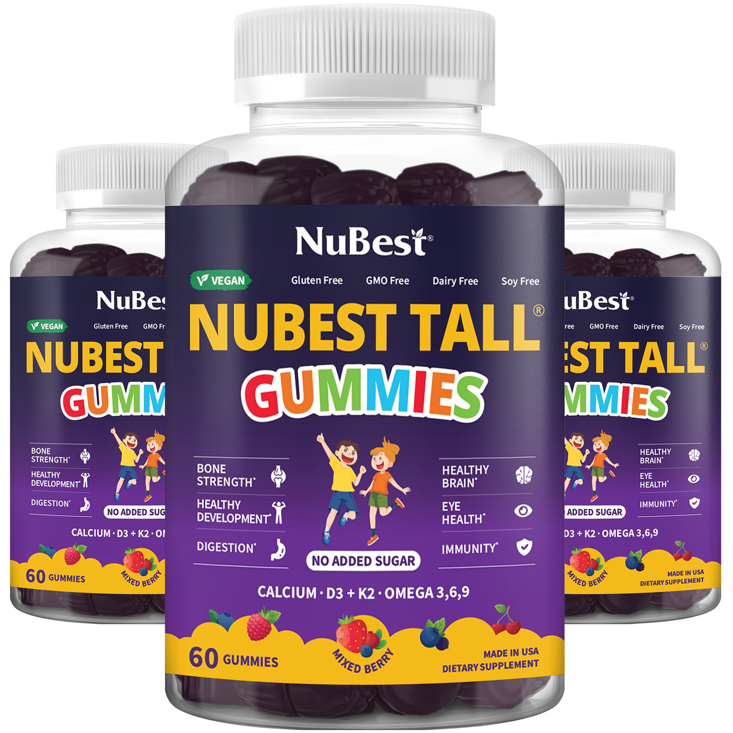 NuBest Tall Gummies for Ages 2+ & Teens, No Added Sugar, 60 Vegan Gummies