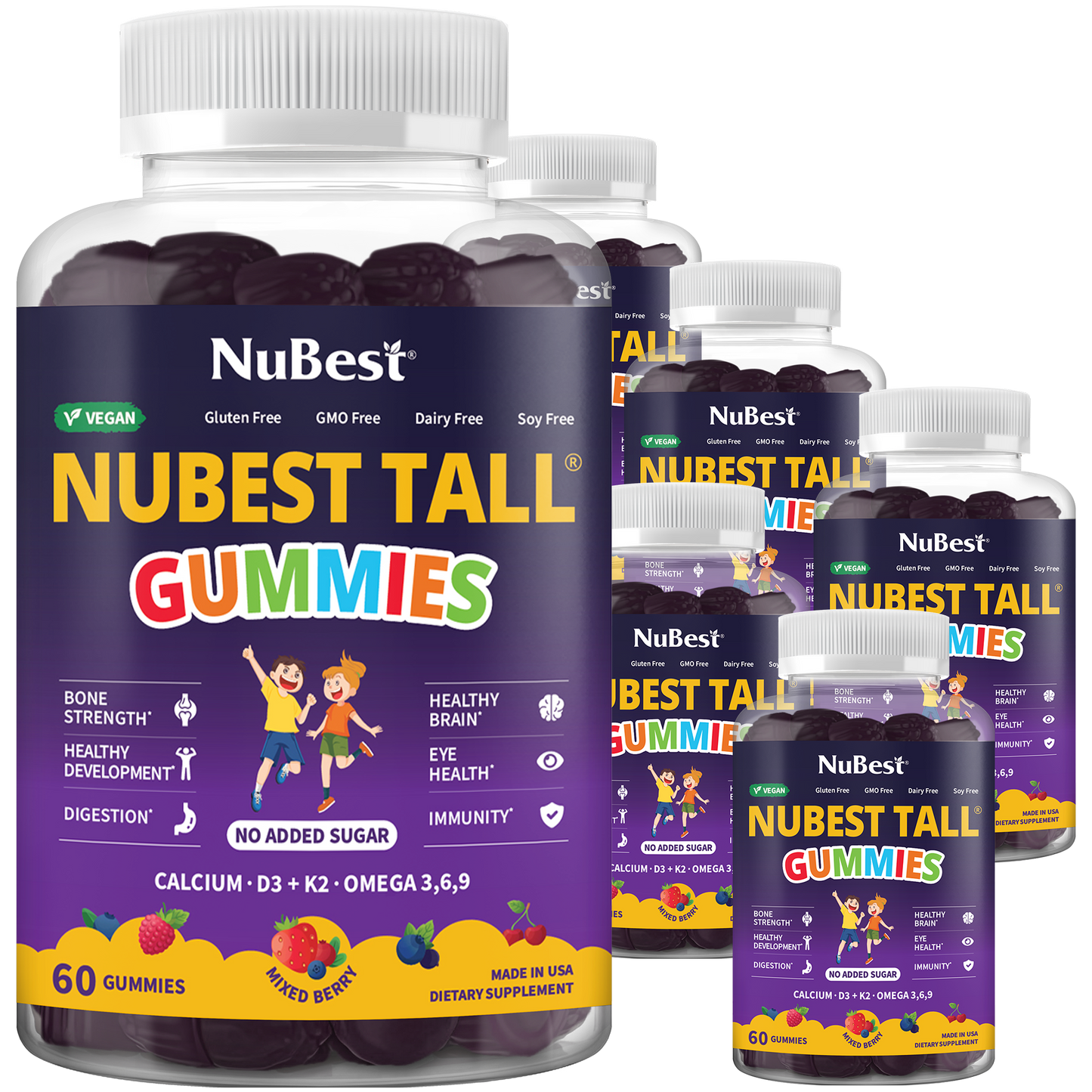 NuBest Tall Gummies for Ages 2+ & Teens, No Added Sugar, 60 Vegan Gummies