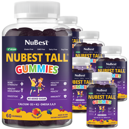 NuBest Tall Gummies for Ages 2+ & Teens, No Added Sugar, 60 Vegan Gummies