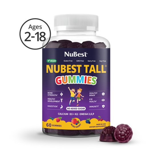 NuBest Tall Gummies for Ages 2+ & Teens, No Added Sugar, 60 Vegan Gummies