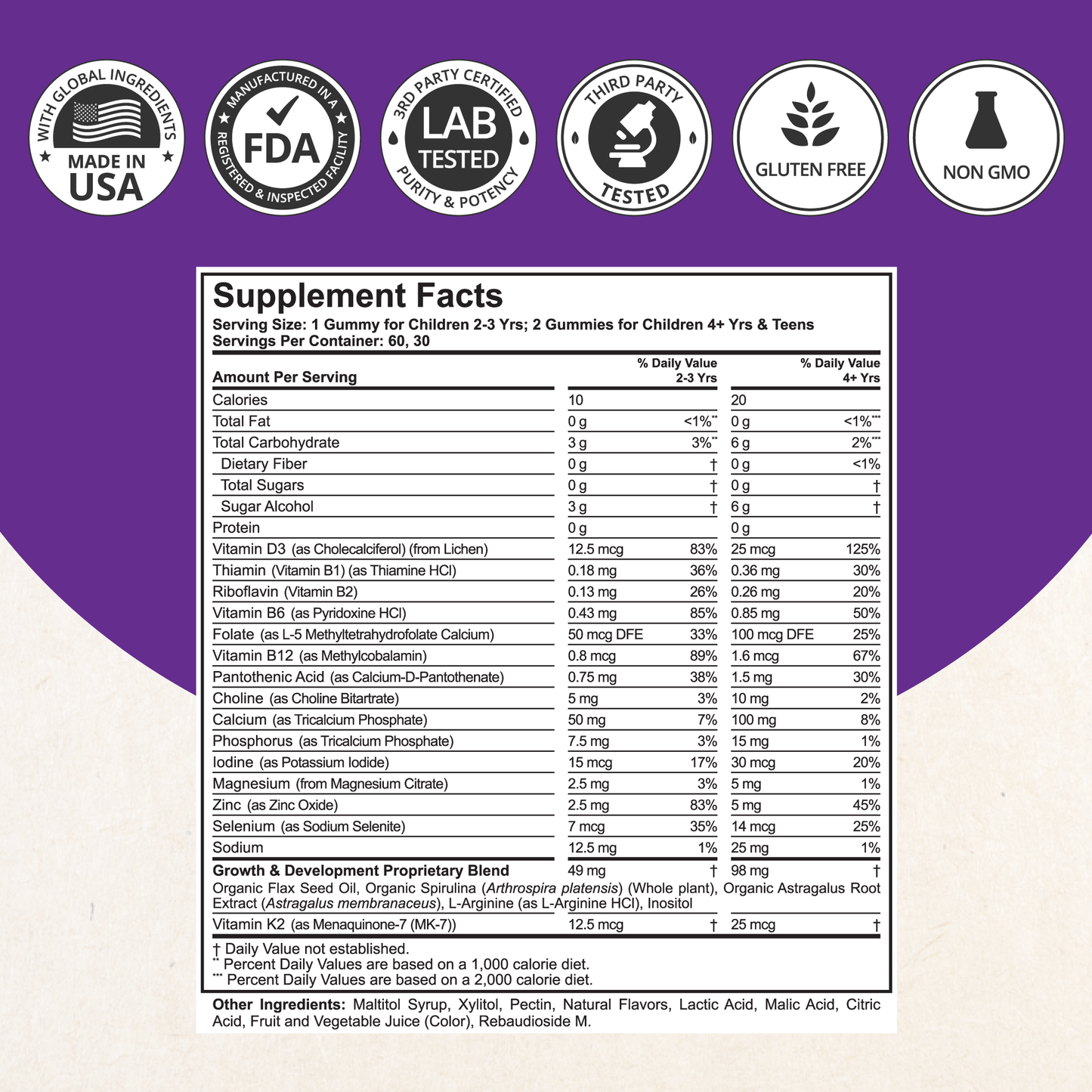 NuBest Tall Gummies for Ages 2+ & Teens, No Added Sugar, 60 Vegan Gummies