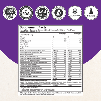NuBest Tall Gummies for Ages 2+ & Teens, No Added Sugar, 60 Vegan Gummies