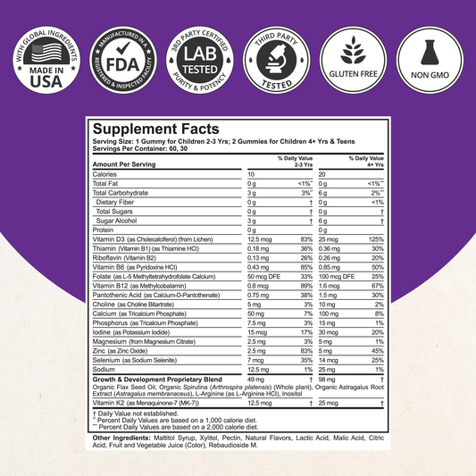 NuBest Tall Gummies for Ages 2+ & Teens, No Added Sugar, 60 Vegan Gummies