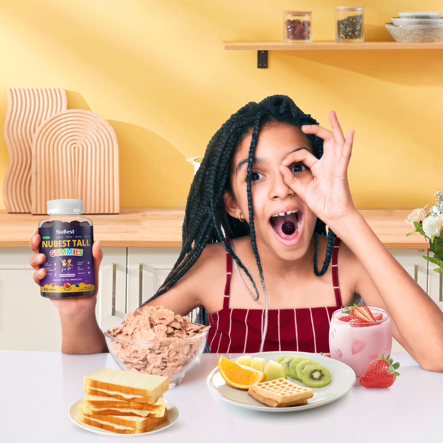 NuBest Tall Gummies for Ages 2+ & Teens, No Added Sugar, 60 Vegan Gummies