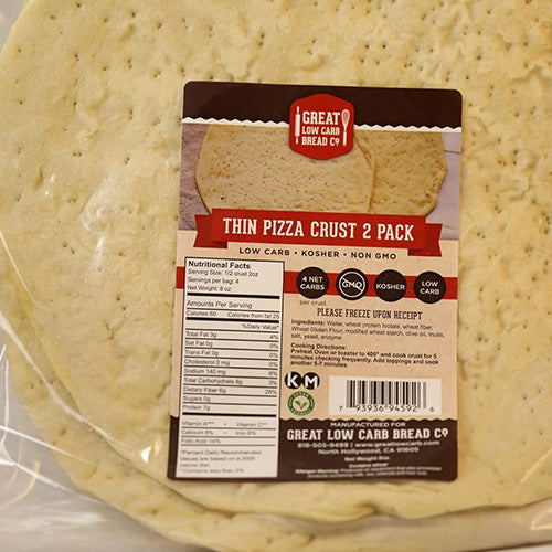 Pizza Crusts - 0g Net Carb, High in Protein, High Fiber, Non-GMO - 2 Thin Crusts Per Package