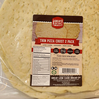 Pizza Crusts - 0g Net Carb, High in Protein, High Fiber, Non-GMO - 2 Thin Crusts Per Package