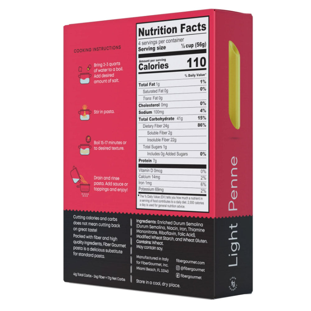 Penne Shaped High Fiber Pasta - Protein Packed, Non GMO, Vegan, Low Calorie