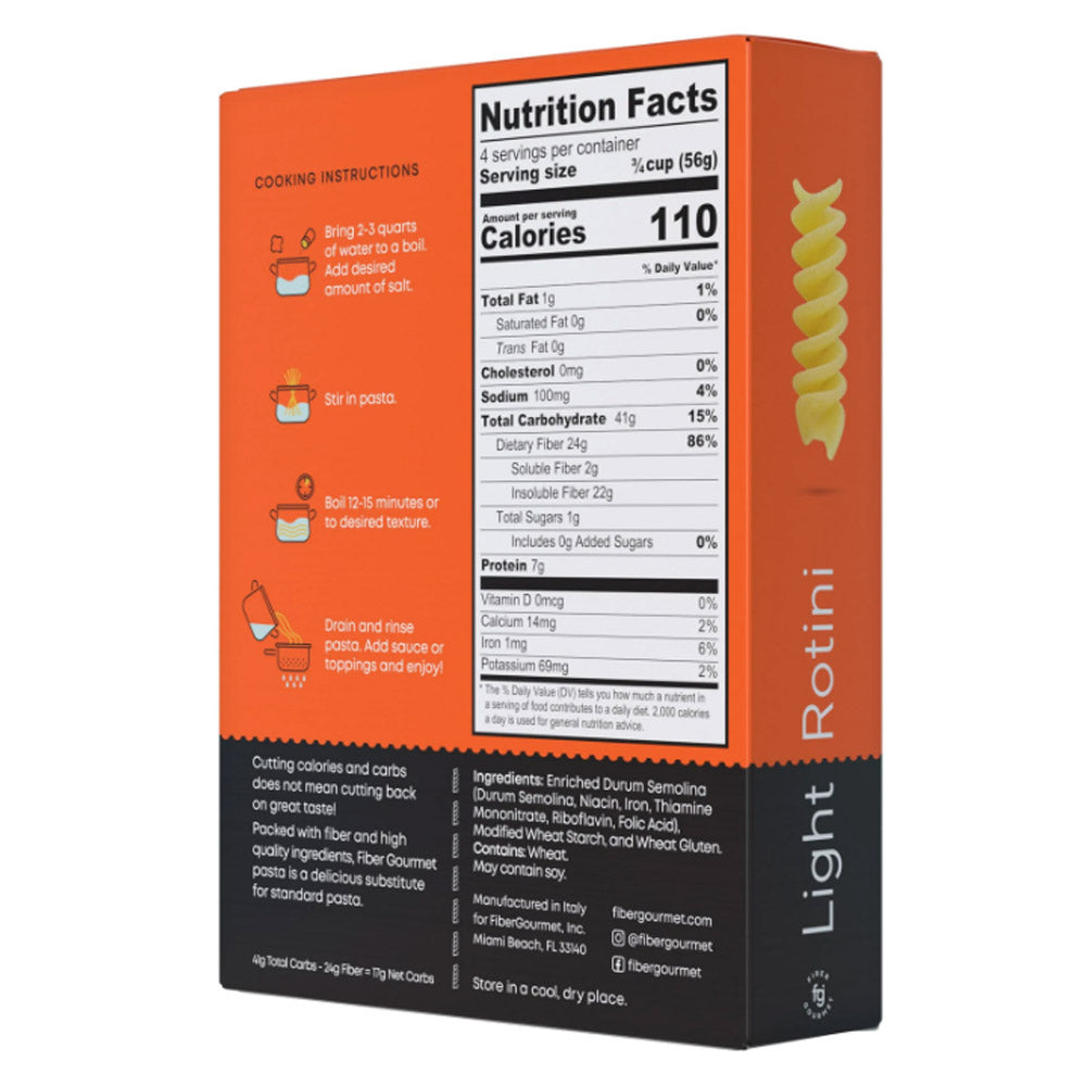 Rotini Shaped High Fiber Pasta - Protein Packed, Non GMO, Vegan, Low Calorie